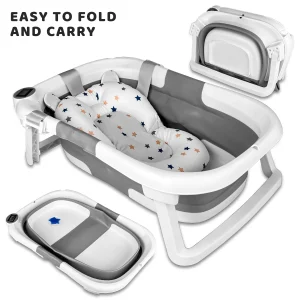 Baby Bathtub With Soft Cushion And Thermometer, Portable